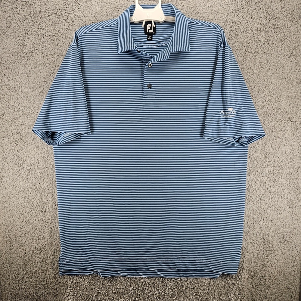 FootJoy Mens XL Blue Striped Golf Polo Shirt Morgan Run Club Resort
